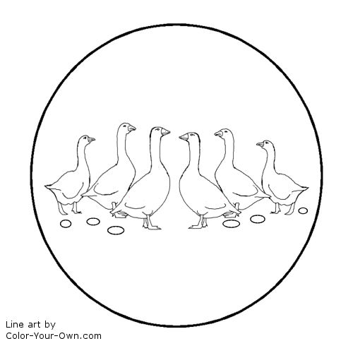 12 Days of Christmas - 6 Geese a-laying Line Art
