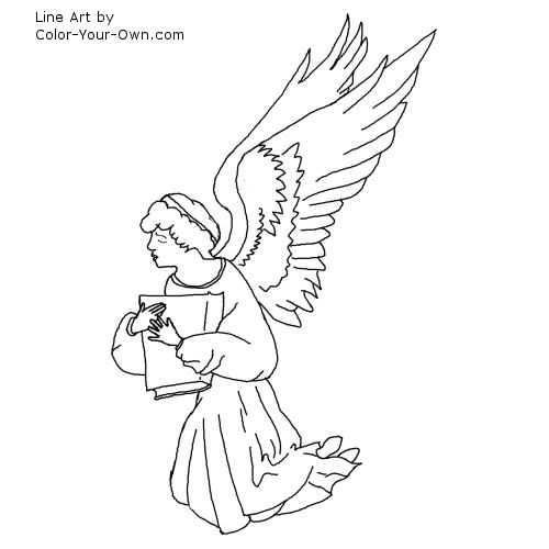 Kneeling Angel Holding a Book Line Art