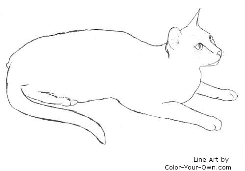 Oriental type cat laying down line art