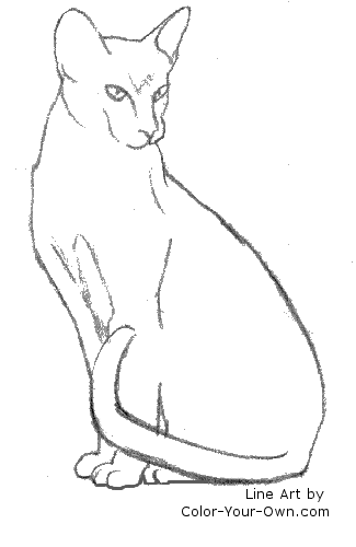 Oriental Cat Sitting Coloring Page