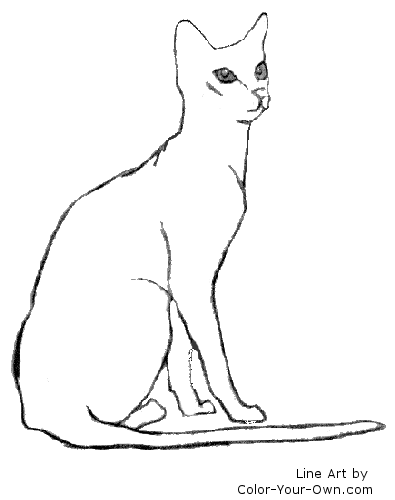 Oriental Cat Sitting Pretty Line Art