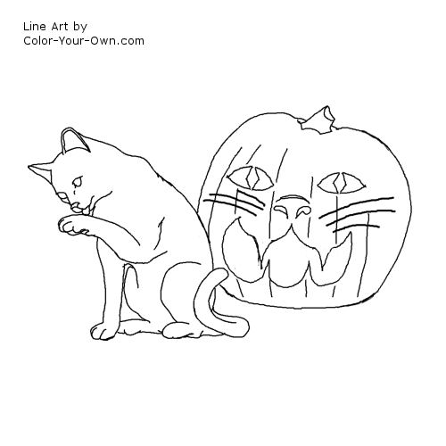 Halloween Cat Jack-O-Lantern Coloring Page