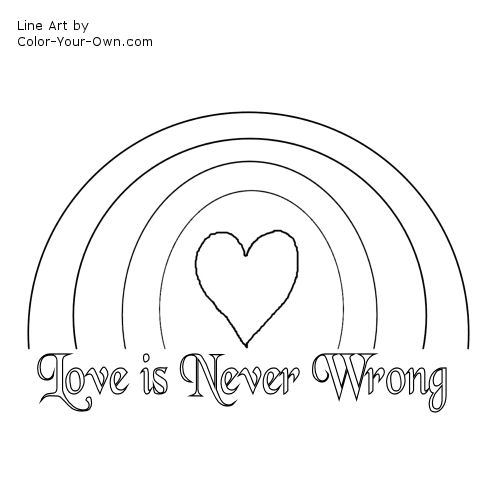 Love is Never Wrong Rainbow Valentine Line Art