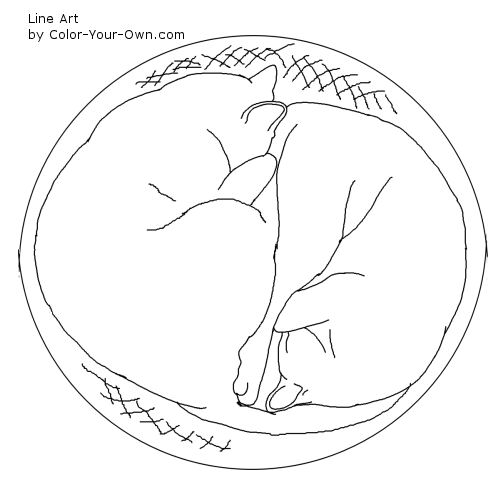 Two Shorthaired Cats in a basket Line Art