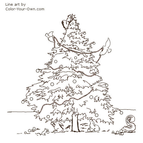Woodland Christmas Tree Line Art