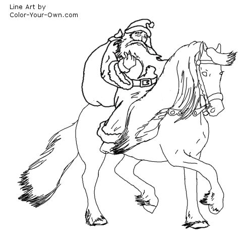 Download Santa Claus on horse Coloring Page