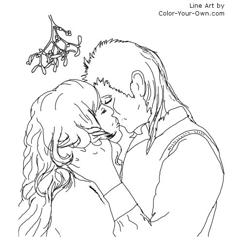 Christas Kiss Under the Mistletoe Line Art