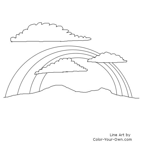 Rainbow, Mountains and clouds Coloring Page